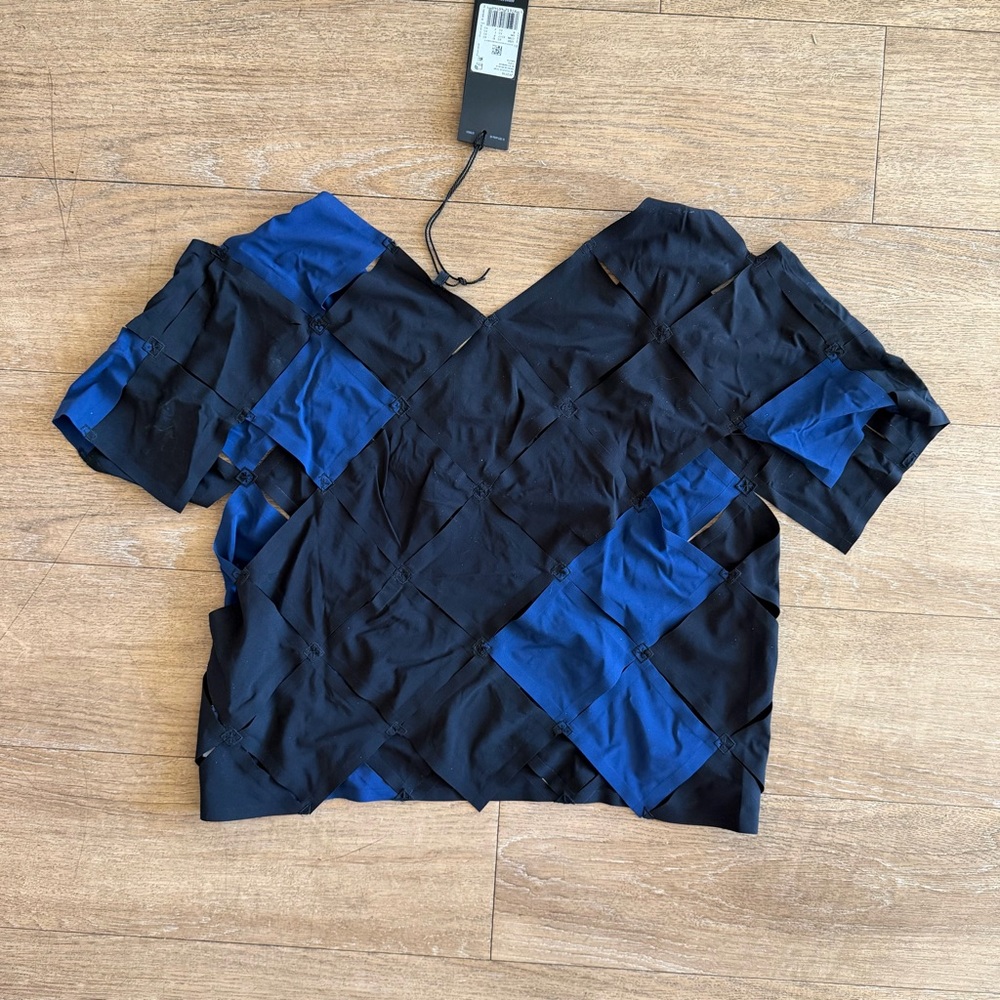 Adidas Y-3 puzzle Black and Blue Patchwork Crop Top women XS - Picture 3 of 4
